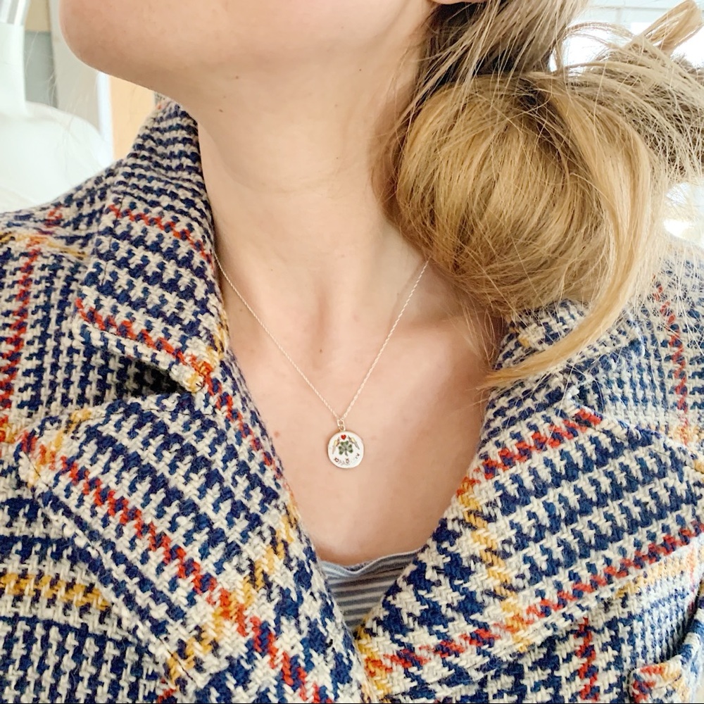 Vintage Irish Shamrock Folk Art Pendant Necklace